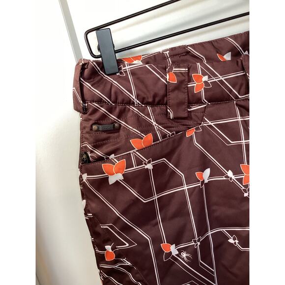 Spyder womens  Geometric Print Pockets Snow Ski Pants Snowboarding Brown Size 10 - Picture 5 of 12
